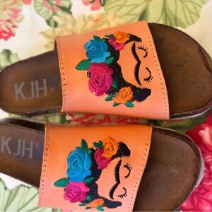 Frida Embroidered Floral Orange Sandals from Mexico